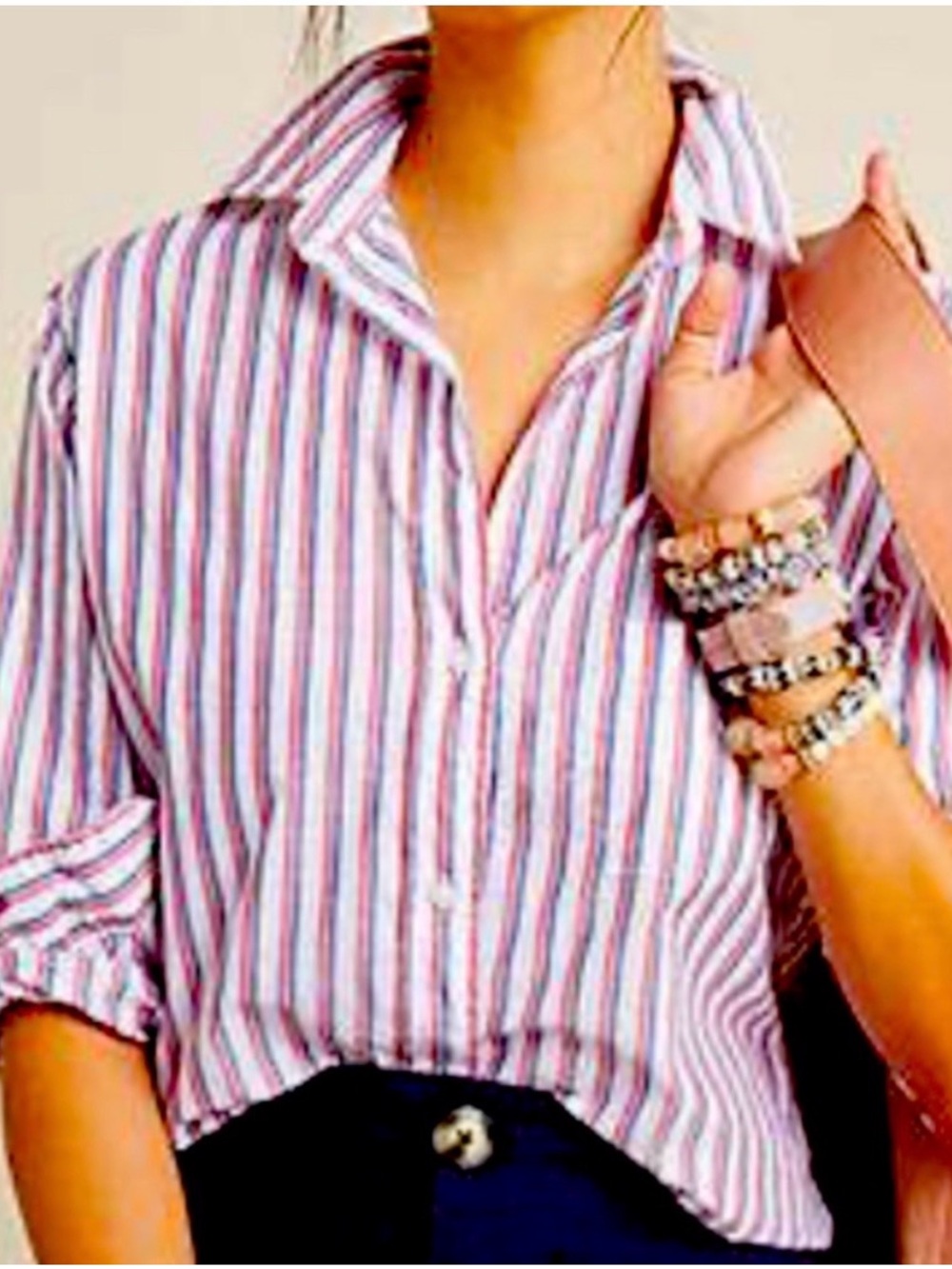 Grayson The Hero Striped Button-Down Shirt in White, Red & Blue size 03/M